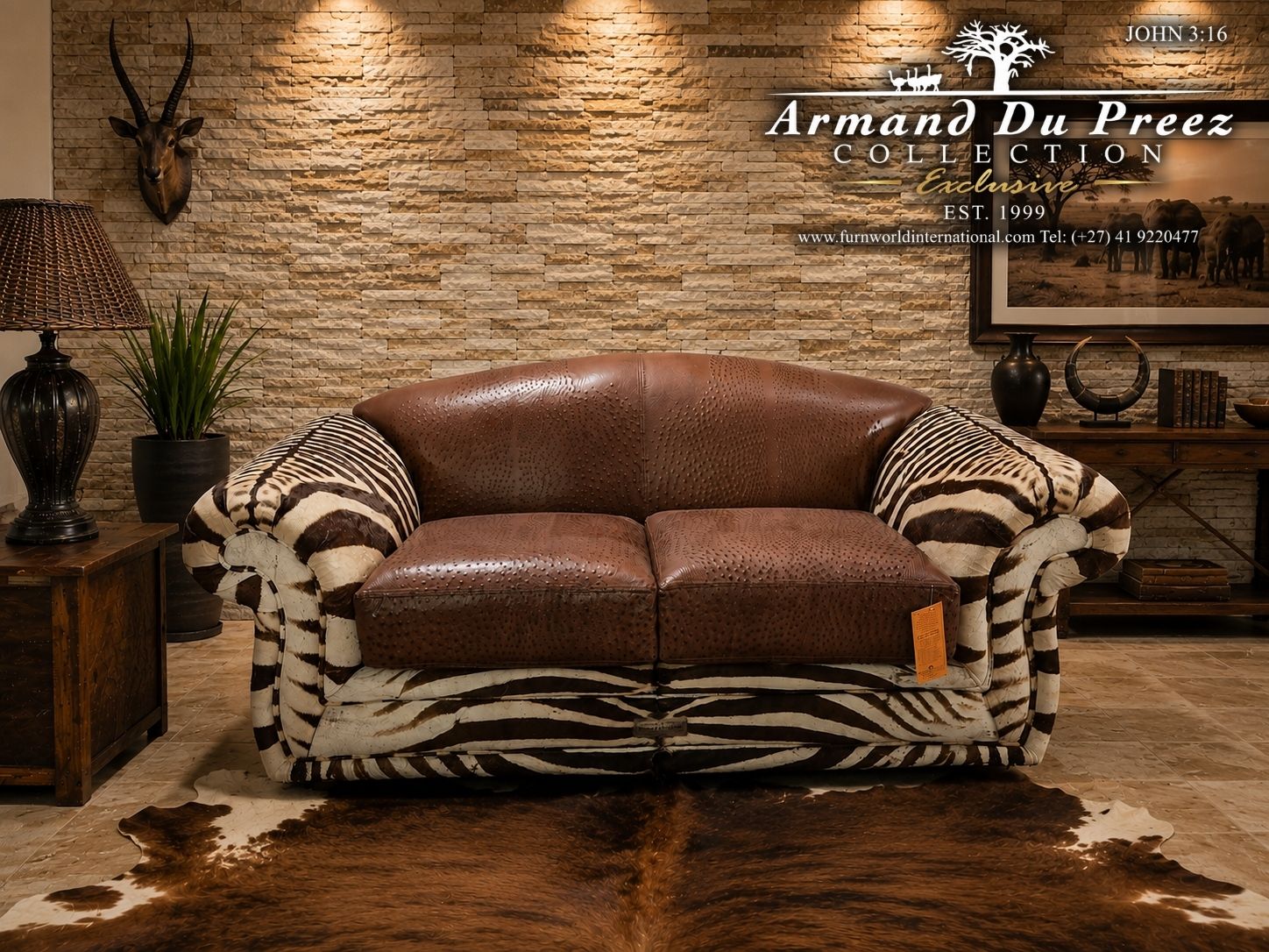 Zebra and Ostrich Leather Zulu Couch